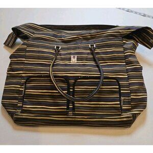 Tara Boone Striped Overnight Bag Tote Weekender Bag Large Brown Tan Pockets Hand